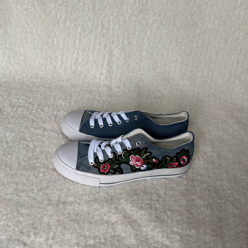 Ninety Union Denim Sneakers with Floral Embroidery